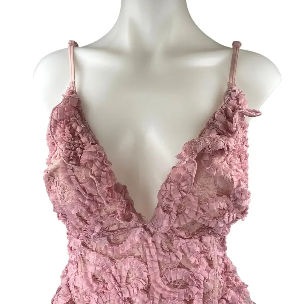 ASOS LUXE Pink 3D Floral Ruffle Peplum Sleeveless Cami Camisole Swimsuit Size 14